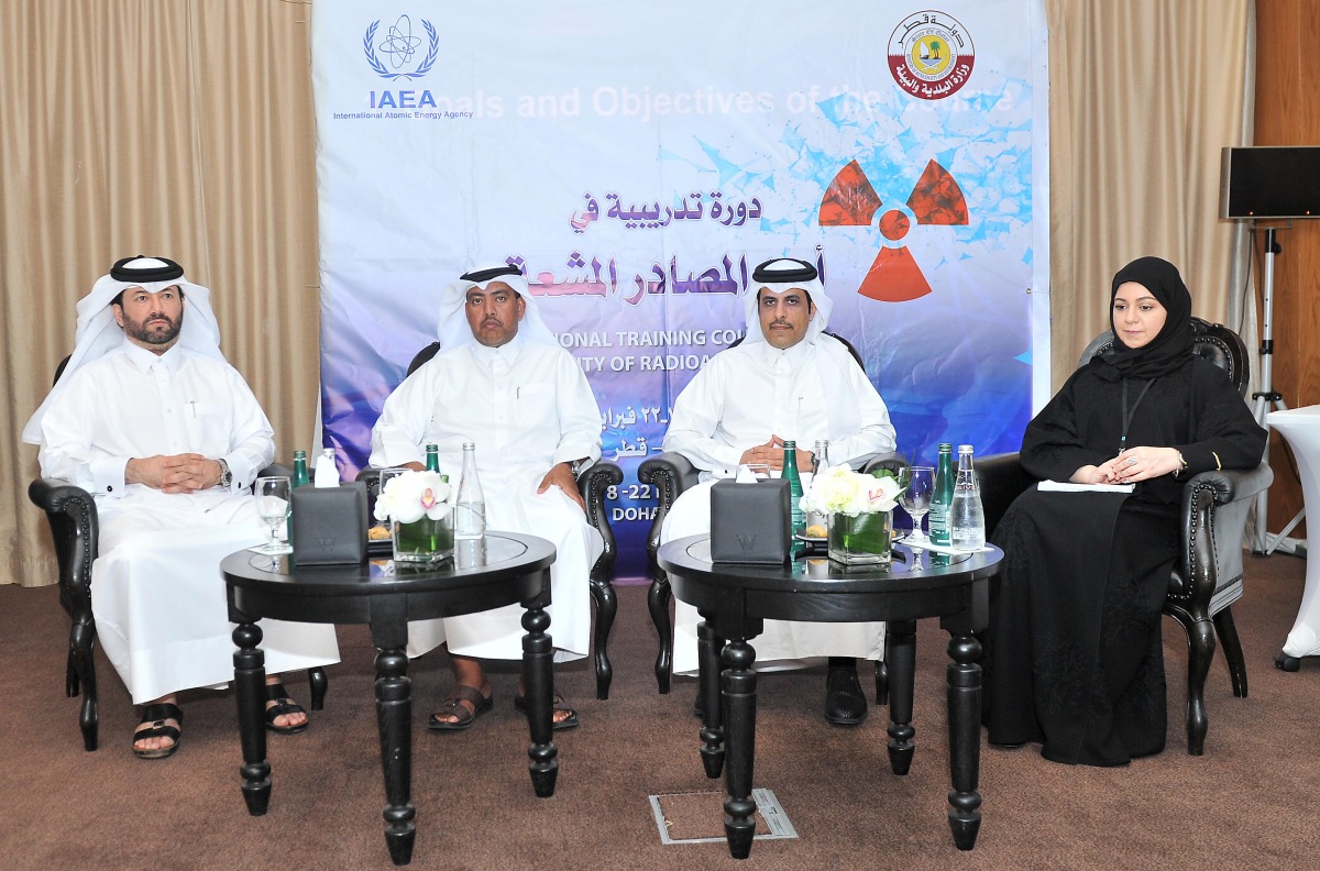 FROM LEFT: Abdullah Mohammed Al Hardan, Assistant Director of Radiation and Chemical Protection Department; Brigadier General (Air) Hassan Saleh Al Nesf, Deputy Chairman of the Qatari National Committee for the Prohibition of Weapons; Eng. Ahmed Mohamad A