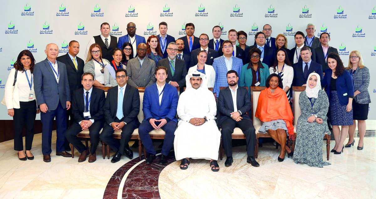 Saad Sherida Al Kaabi, President and CEO of Qatar Petroleum with students and faculty of Georgetown University’s GEMBA programme, yesterday, during their visit to Qatar.