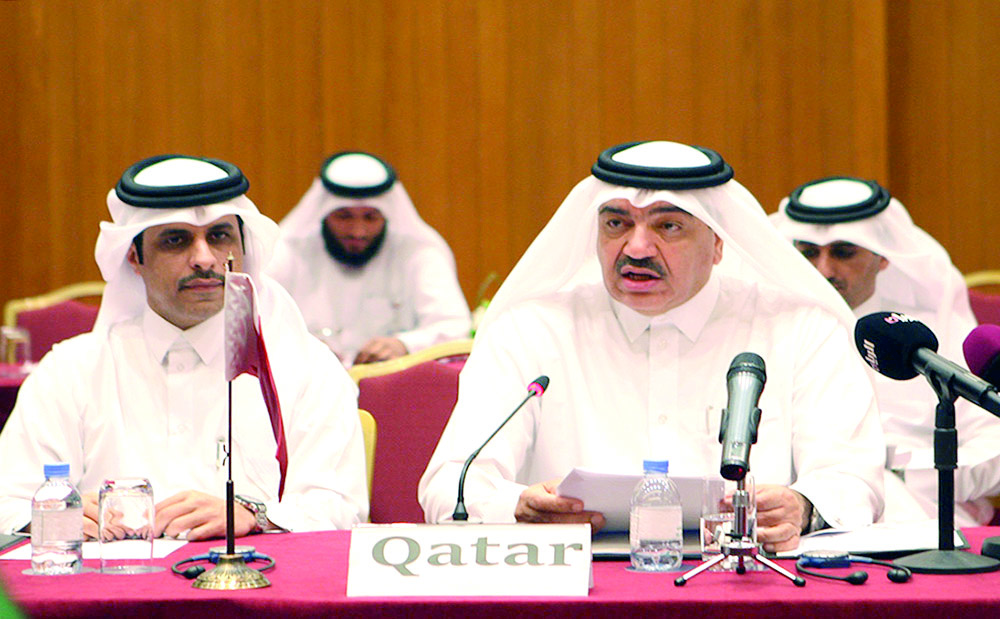Minister of Municipality and Environment H E Mohamed bin Abdullah Al Rumaihi speaking at a meeting of Global Drylands Alliance in Doha yesterday.