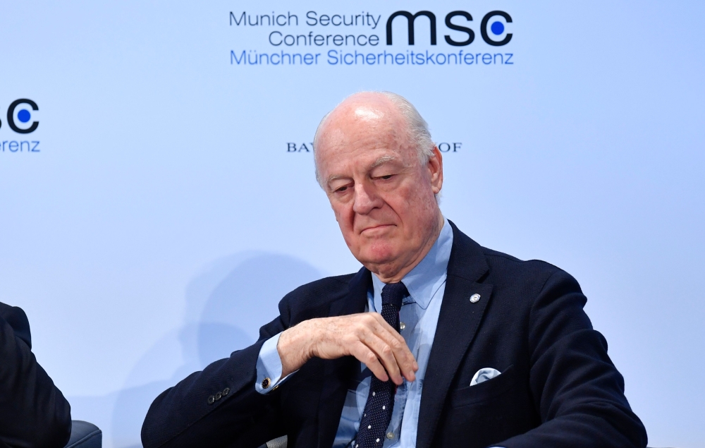 Staffan de Mistura, the United Nations' special envoy for the Syria crisis, attends a panel discussion during the Munich Security Conference on February 18, 2018, in Munich, southern Germany. AFP / Thomas Kienzle