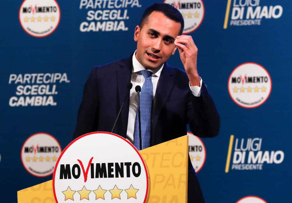 5-Star Movement leader Luigi Di Maio speaks during an electoral rally in Caserta, Italy February 23, 2018. Reuters/Ciro De Luca