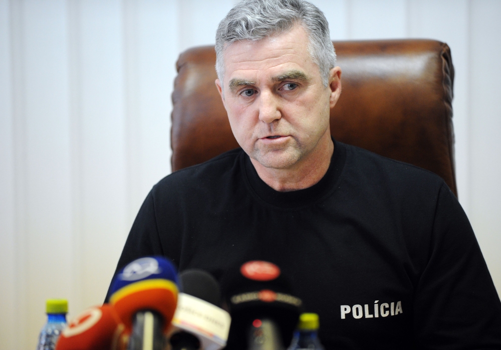 Slovak Police President Tibor Gaspar speaks during a press conference to give the latest information on the police investigations following the murder of journalist Jan Kuciak and his girlfriend Martina Kusinrova, on March 1, 2018 in Kosice, eastern Slova