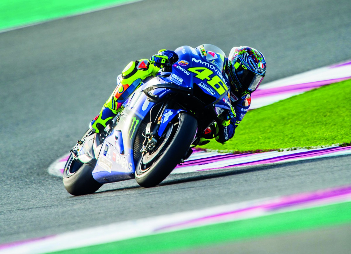 Valentino Rossi in action on the second day of the MotoGP’s final pre-season test at Losail International Circuit yesterday. Suzuki rider Andrea Iannone of Italy went quickest on the second day in Qatar. The Italian dethroned former Ducati team-mate Andre