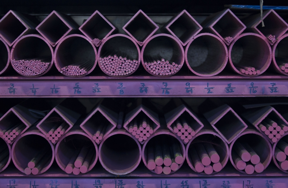 Bars of machine grade steel are seen at the Pacific Machinery & Tool Steel Company on March 6, 2018 in Portland, Oregon.  Natalie Behring/Getty Images/AFP