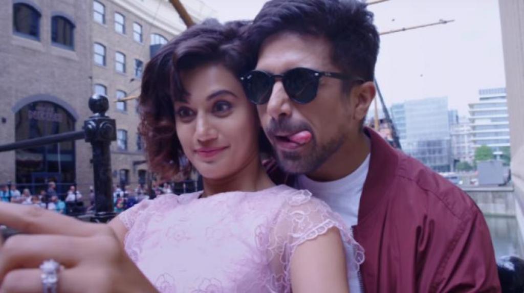 A still of the actors Saqib Saleem (R) and Taapsee Pannu from the movie Dil Juunglee.