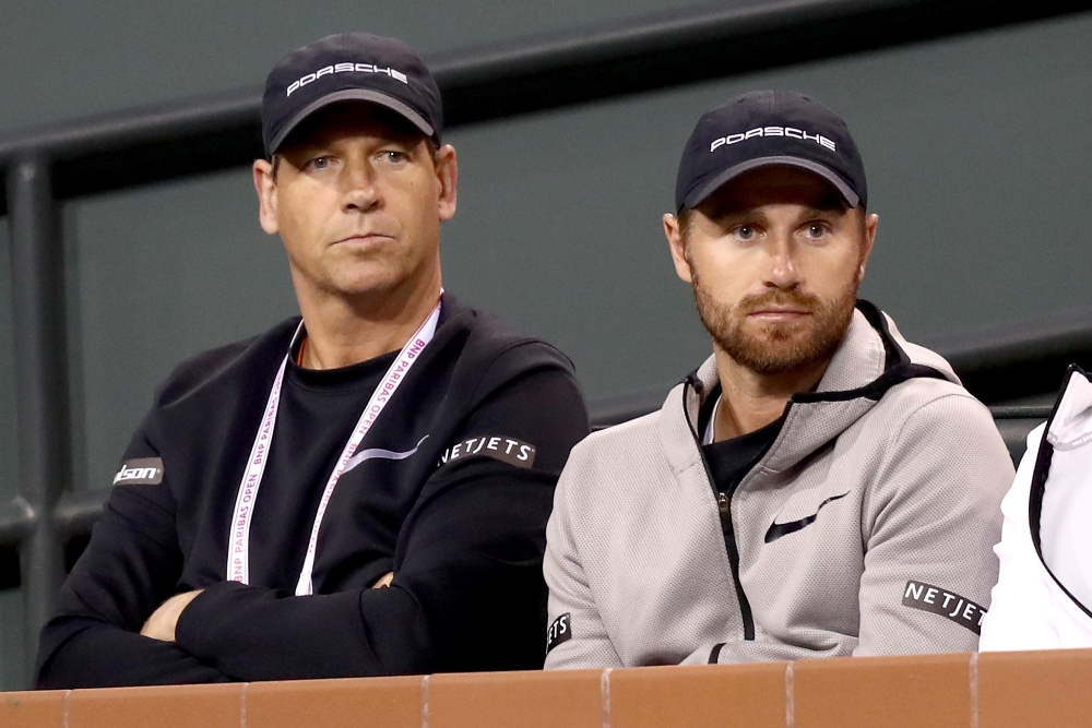 Coach Sven Groeneveld watches Maria Sharapova of Russia play Naomi Osaka of Japan during the BNP Paribas Open at the Indian Wells Tennis Garden on March 7, 2018 in Indian Wells, California. Matthew Stockman/Getty Images/AFP