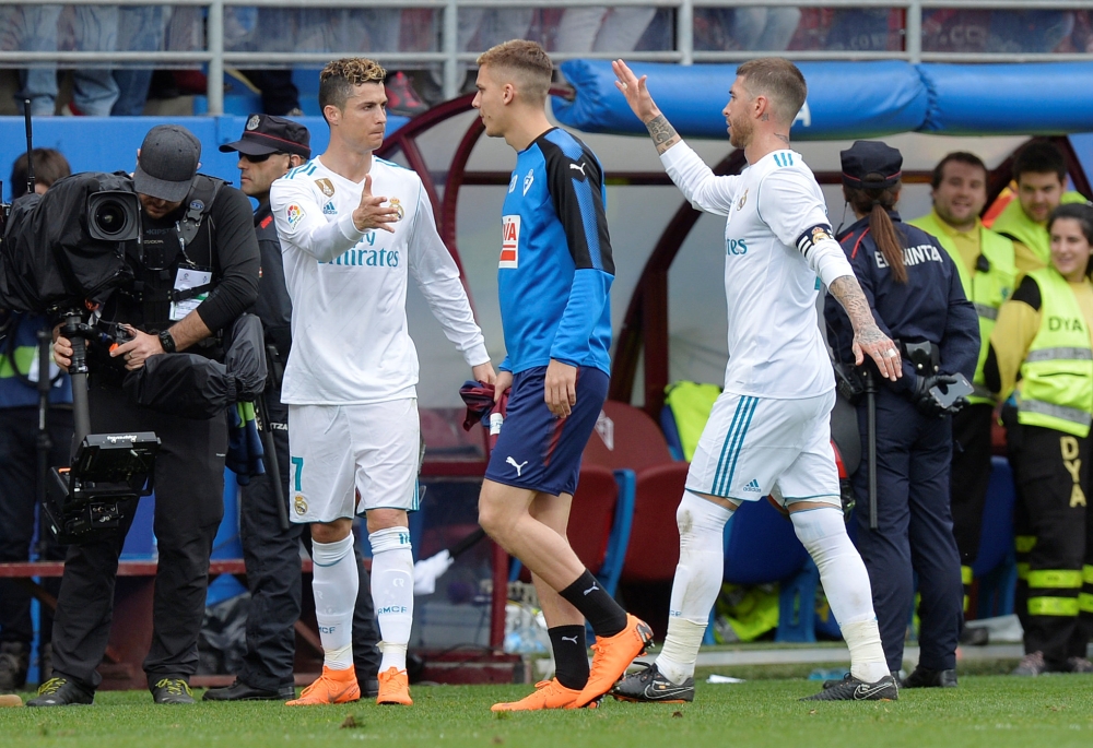 March 10, 2018 Real Madrid’s Cristiano Ronaldo and Sergio Ramos celebrate after the match REUTERS/Vincent West
