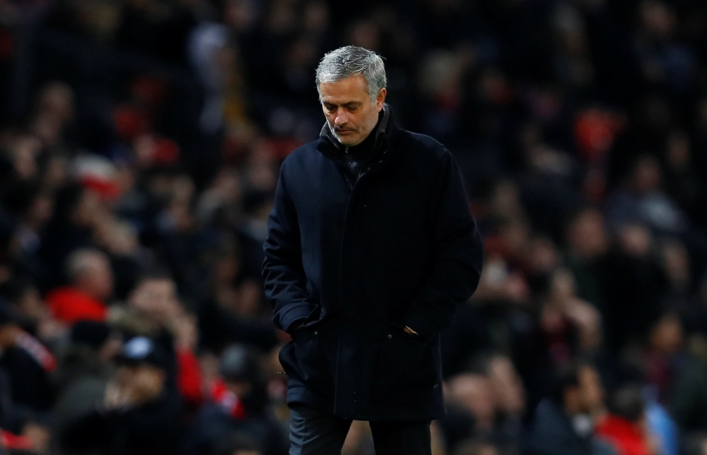 Manchester United manager Jose Mourinho looks dejected Action Images via Reuters/Jason Cairnduff
