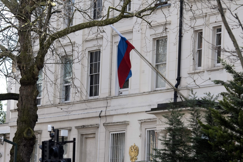The Russian consulate is pictured in London on March 14, 2018. / AFP / Justin TALLIS