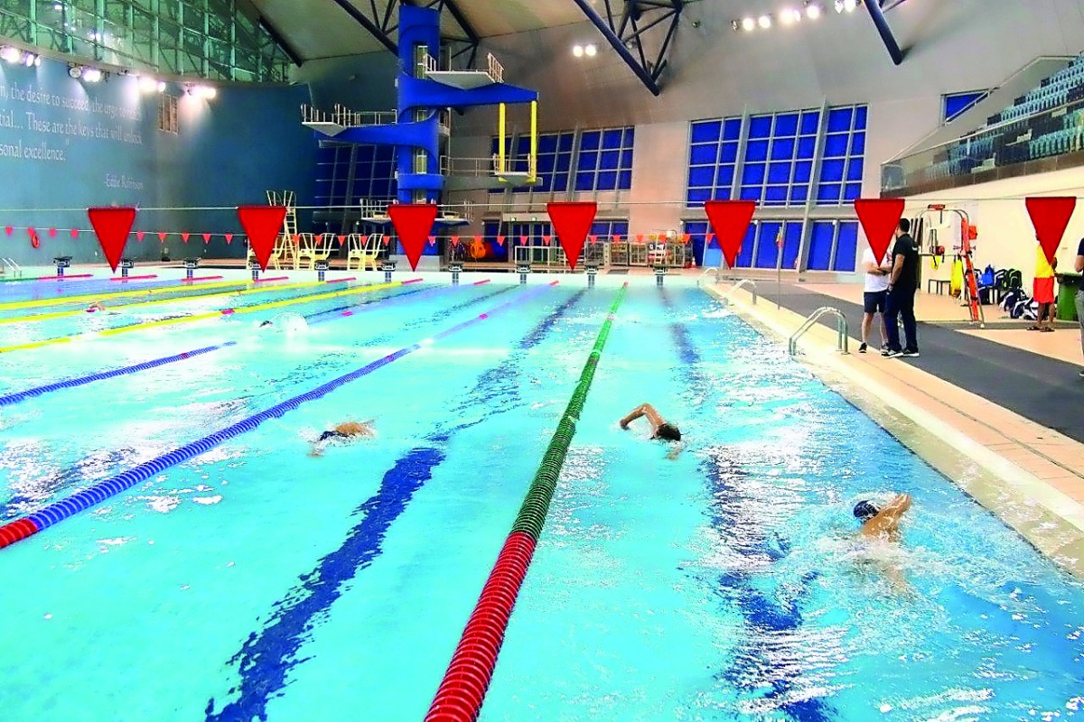 French swimming team members training at the Aspire Academy in Doha.