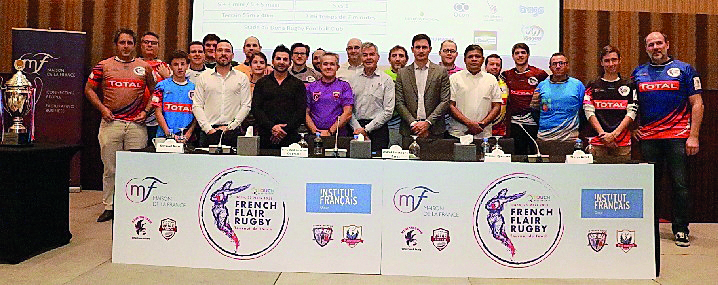 French Flair Rugby (FFR)  Touch tournament organisers, partners, sponsors and team captains pose for a picture on Saturday.