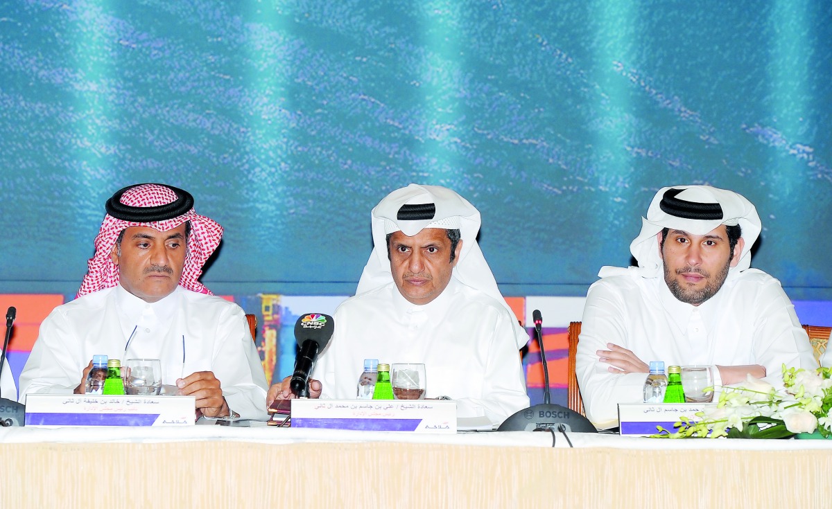 Sheikh Ali bin Jassim bin Mohammad Al Thani (centre), Chairman of the Board of Directors of Milaha; with  Sheikh Khalid bin Khalifa bin Jassim bin Fahad Al Thani (left) Vice Chairman; and  Sheikh Jassim bin Hamad bin Jassim Jabor Al Thani, Board member du