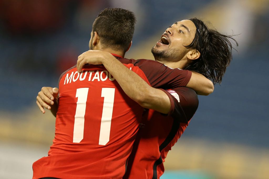 Al Rayyan’s Rodrigo Tabata (right) celebrates with a team-mate after scoring a goal in this file photo.