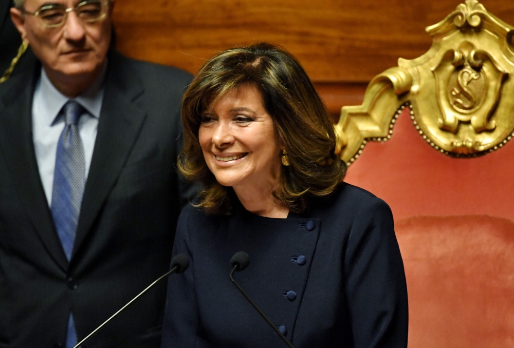 Forza Italia (Go Italy) senator Maria Elisabetta Alberti Casellati, March 24, 2018. AFP / Andreas SOLARO
