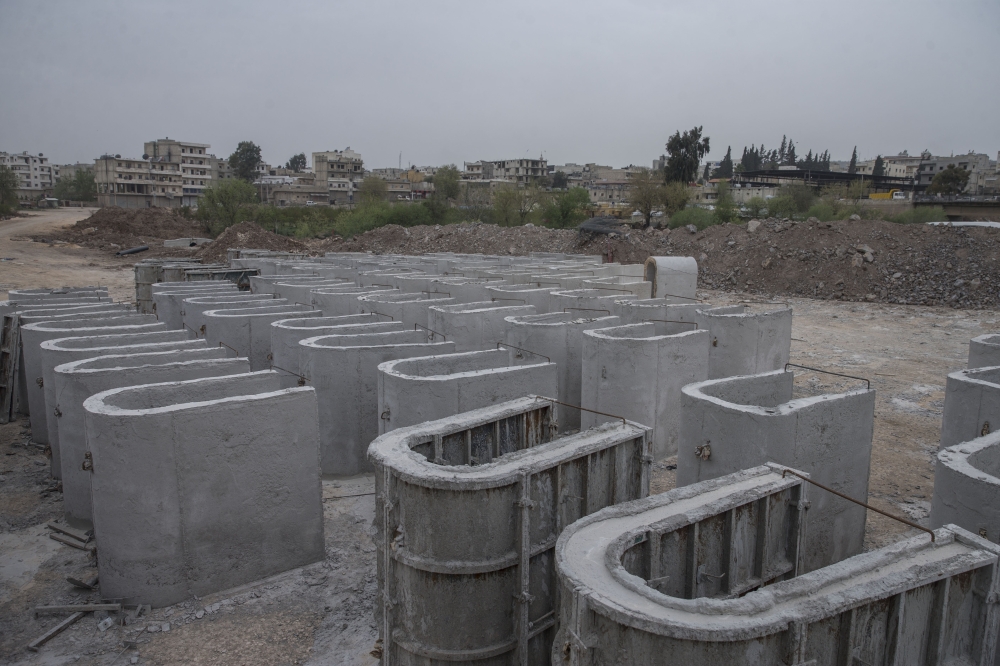 Concrete blocks, which were used to build tunnels and sites, at Afrin, on March 29, 2018. Emin Sansar - Anadolu 
