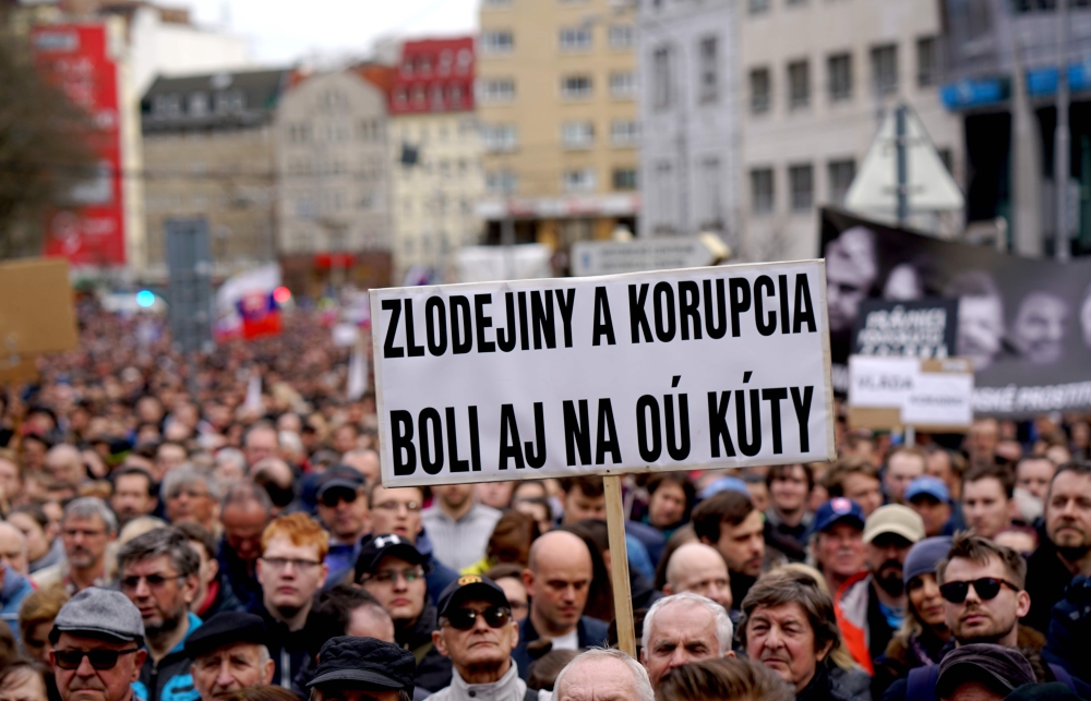 Some 40,000 protesters demand the resignation of the Slovak police chief Tibor Gaspar during a protest 'For Decent Slovakia' at the Slovak National Uprising square in Bratislava, Slovakia on April 5, 2018. AFP / Joe Klamar