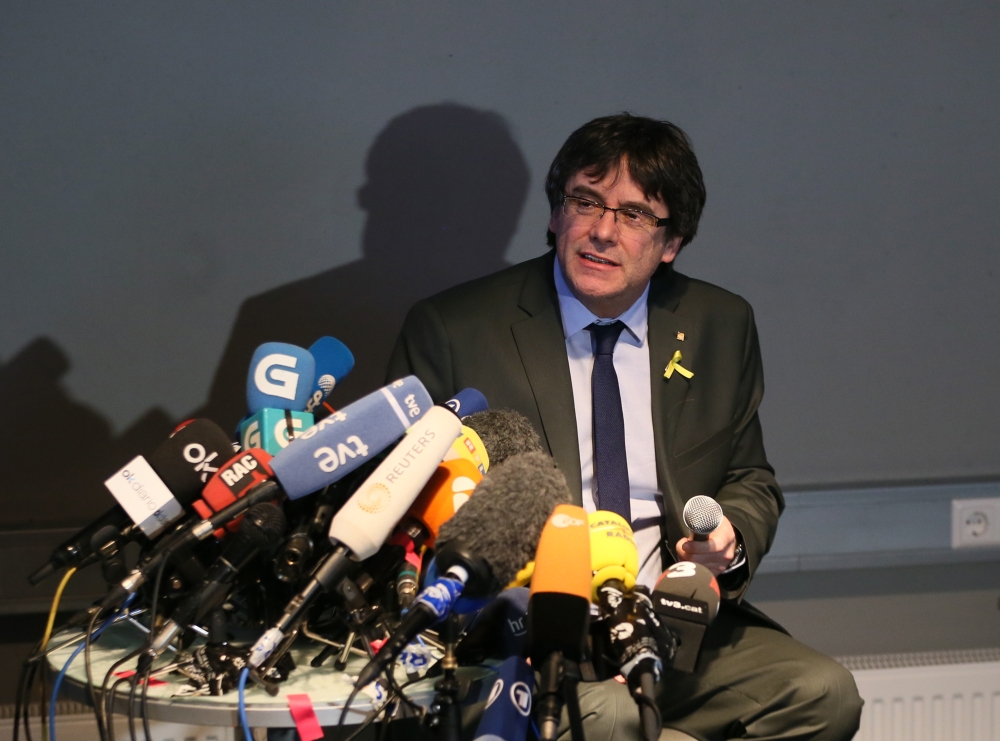 Ex-Catalan leader Carles Puigdemont speaks during a press conference on April 07, 2018 in Berlin, Germany. Cüneyt Karada? - Anadolu
