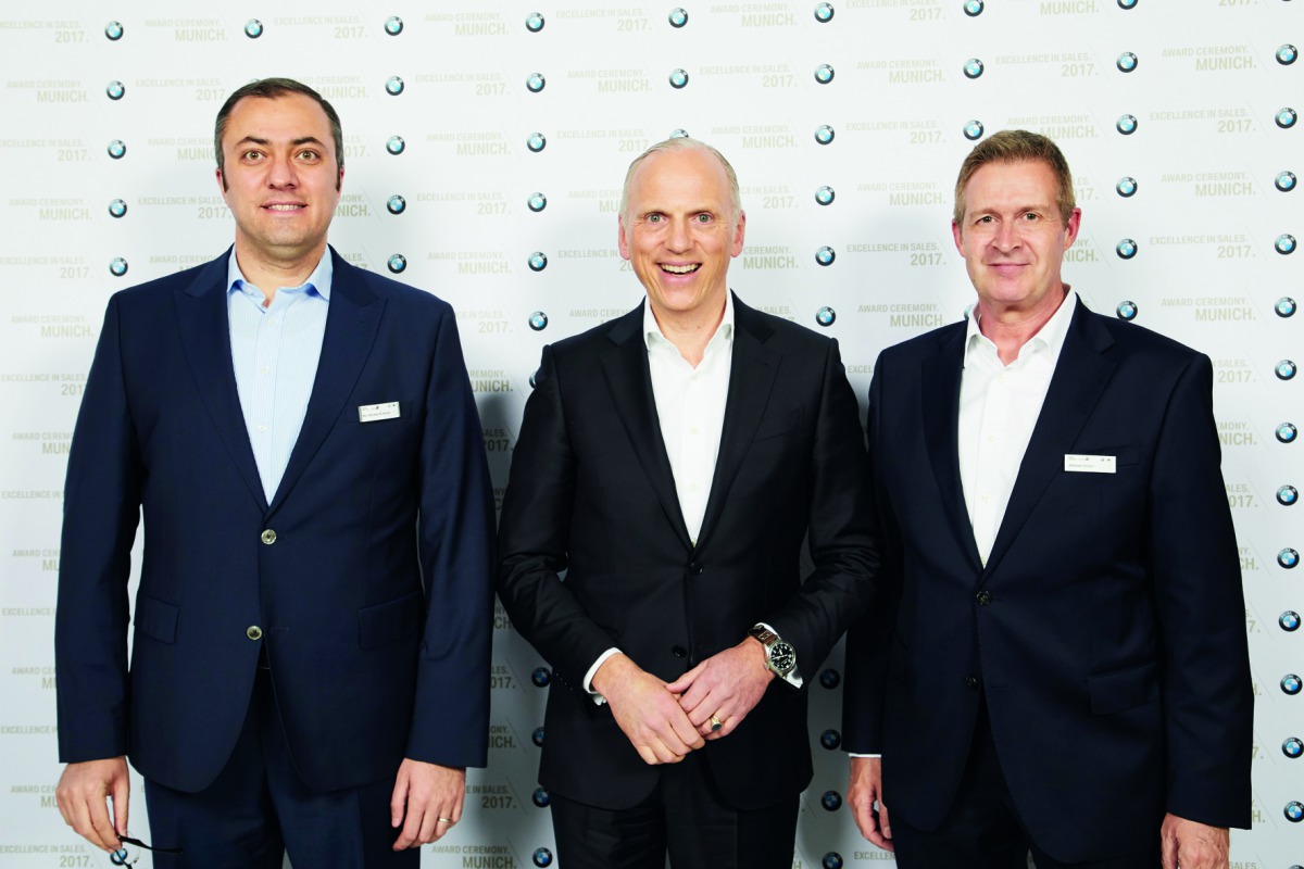 Ma’n Al Hamawi (left), Chief Operating Officer of Alfardan Automotive Operations, with BMW officials at the BMW ‘Excellence in Sales’ global awards ceremony in Munich.