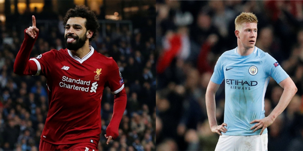 File photo of Liverpool's Mohamed Salah (L) and Manchester City's Kevin De Bruyne nominated for the 2017-18 Professional Footballers' Association Player of the Year award.  REUTERS/Andrew Yates and REUTERS/Darren Staples