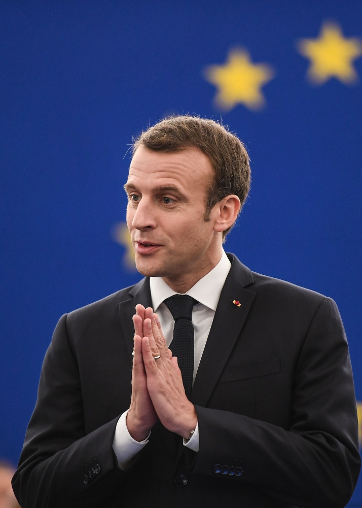 French President Emmanuel Macron arrives for a speech at the European Parliament on April 17, 2018 in the eastern French city of Strasbourg./ AFP / Frederick FLORIN
