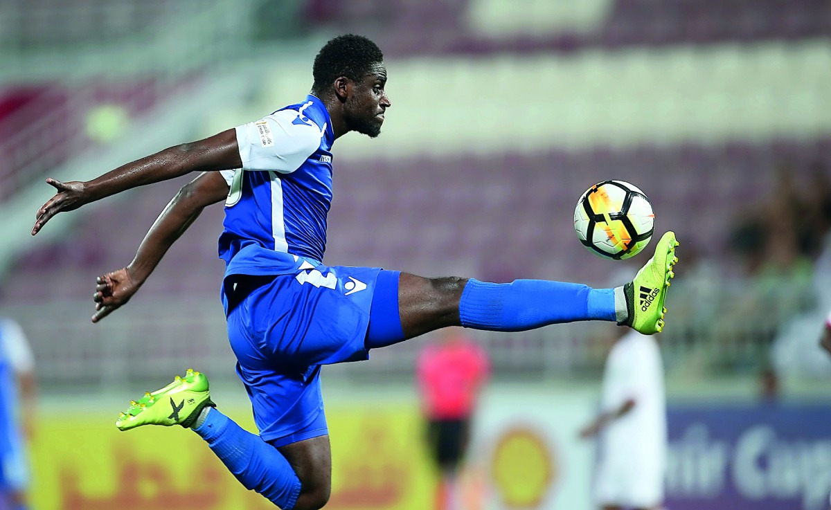 A player from Al Khor aims to control the ball during their Emir Cup match against Al Markhiya at Abdulla Bin Khalifa Stadium in Doha yesterday.