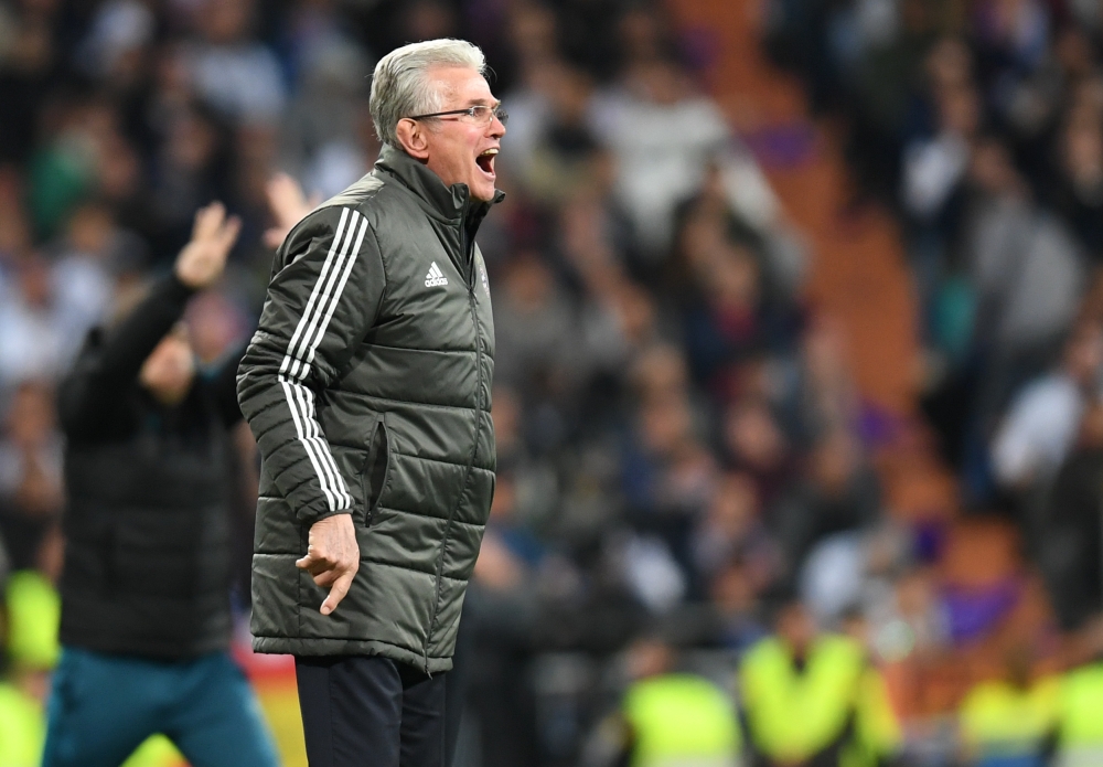 Bayern Munich's German head coach Jupp Heynckes reacts during the UEFA Champions League semi-final second-leg football match Real Madrid CF vs FC Bayern Munich in Madrid, Spain, on May 1, 2018. / AFP / Christof STACHE