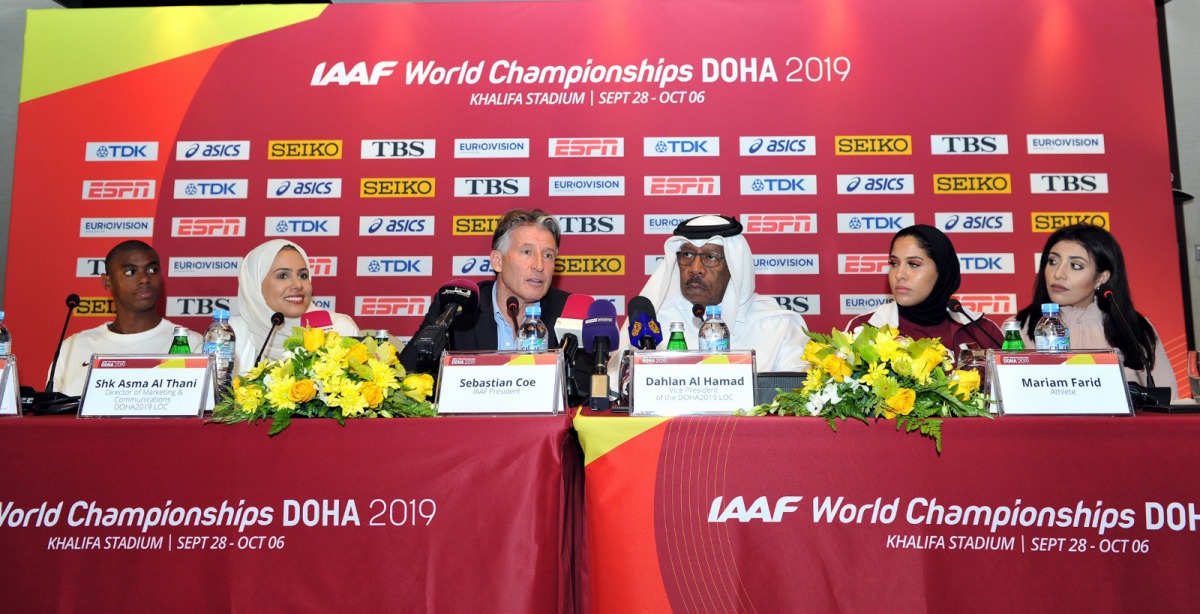 Vice-President of the IAAF and Chairman of the Asian Athletics Association (AAA) Dahlan Al Hamad and and International Association of Athletics Federations Lord Sebastian Coe in the press conference among others. Pic: Salim Matramlot