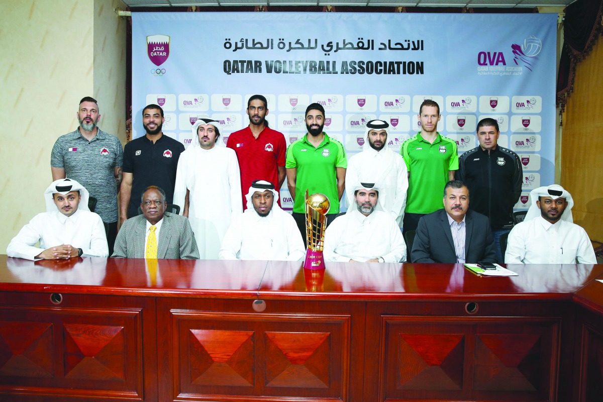 The players, captains and coaches of Al Rayyan and Al Ahli pose for a picture on the eve of the Amir Cup Volleyball final at Qatar Volleyball Association Indoor Hall today at 7 pm.