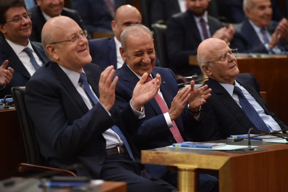 Lebanon's parliamentary re-elected speaker Nabih Berri gestures as Lebanon's newly elected parliament convenes for the first time to elect a speaker and deputy speaker in Beirut, Lebanon May 23, 2018. Lebanese Parliament
