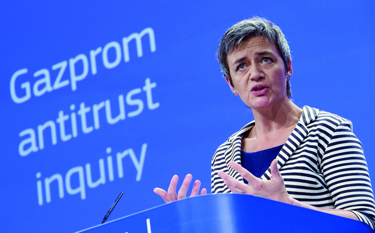 European Competition Commissioner Margrethe Vestager addresses a news conference on the investigation into Gazprom, at the EU Commission headquarters in Brussels, Belgium April 22, 2015. Reuters/Yves Herman