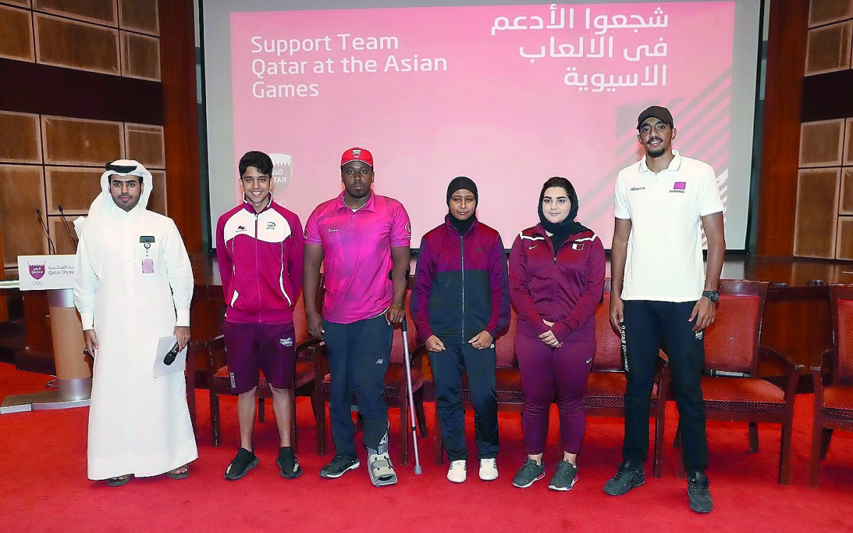Team Qatar’s 16-year old swimmer Abdulaziz Al Obaidly, World Para-Athletics Champion and Paralympic silver medallist Abdelrahman Abdelqader, Taekwondo player Huda Mohammed, Youth Arab Champion hammer thrower Rania Al Naji and volleyball player Othman Abde