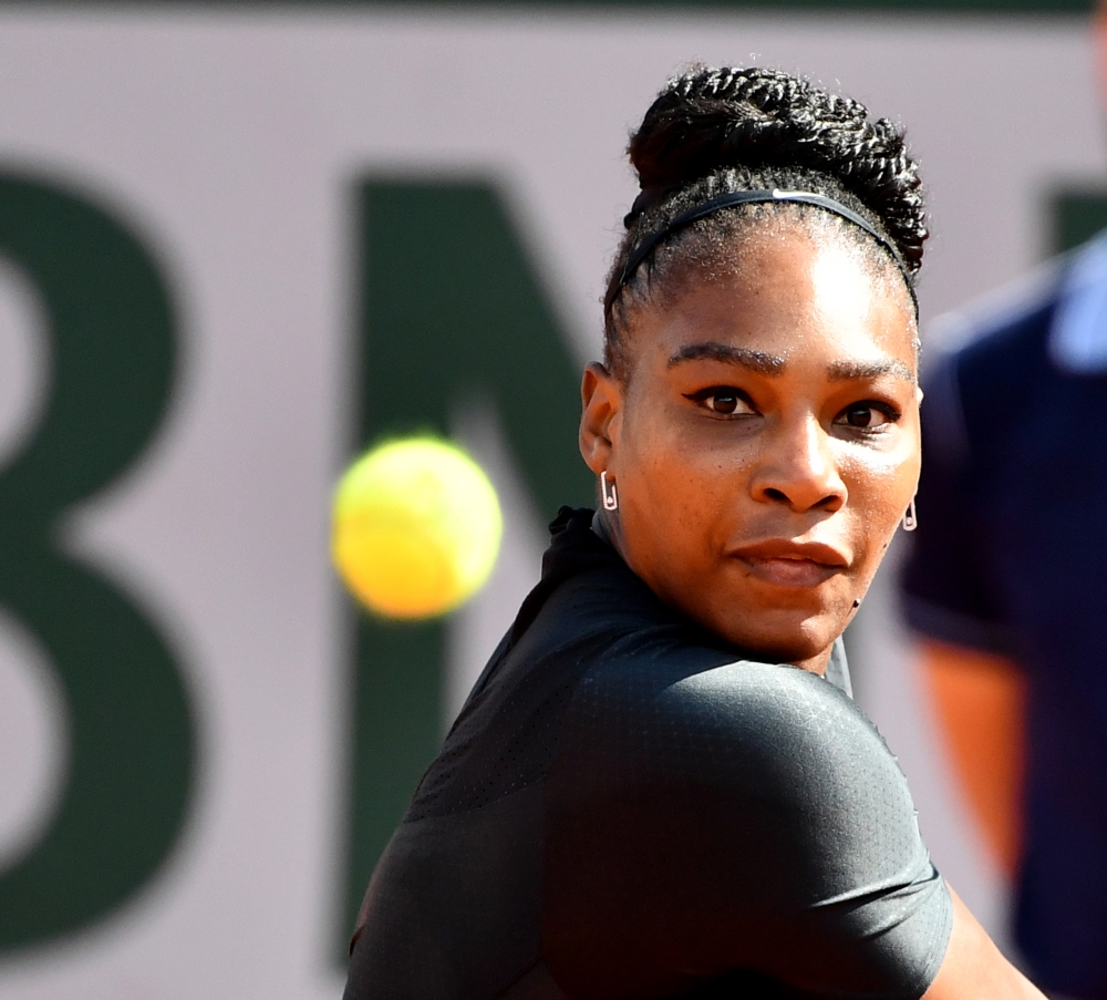 Serena Williams of the USA in action against Kristyna Pliskova (not seen) of Czech Republic during their first round match at the French Open tennis tournament at Roland Garros Stadium in Paris, France on May 29, 2018. (Mustafa Yalç?n - Anadolu Agency)