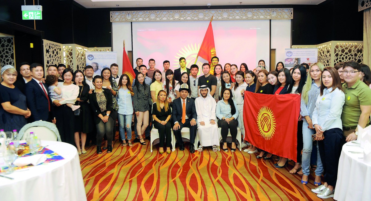Nuran S Niyazaliev (centre), the Ambassador of Kyrgyz Republic, with community members during the Iftar by Kyrgyz embassy in Doha yesterday. Pic: Abdul Basit / The Peninsula
