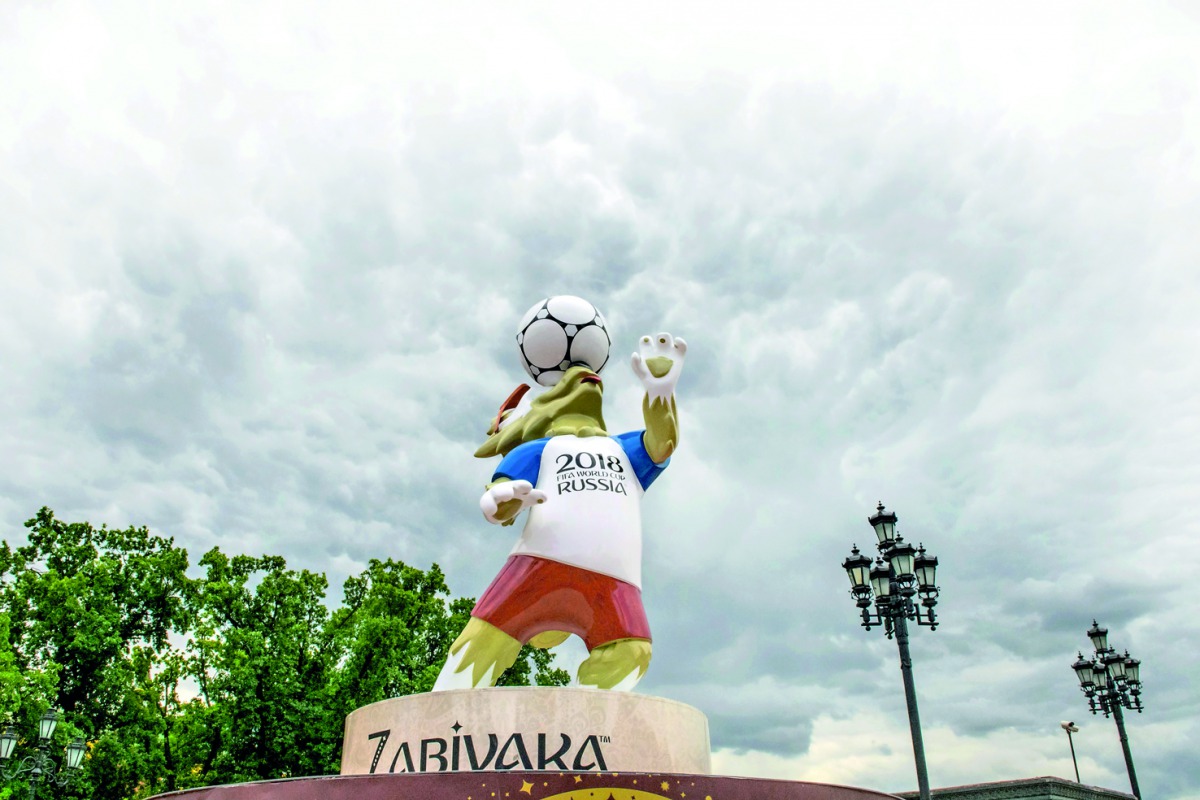 A statue of Zabivaka, the official mascot for the 2018 FIFA World Cup, is seen on Manezhnaya Square in downtown Moscow on June 7, 2018. AFP / Mladen Antonov