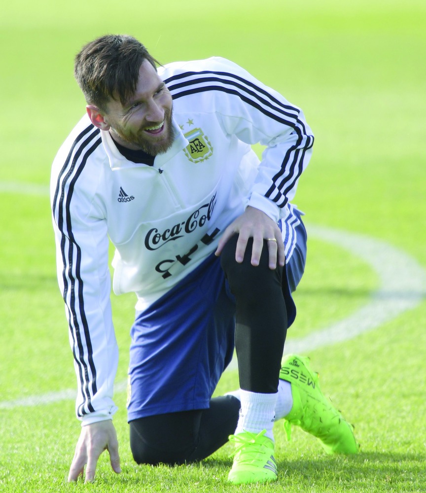 Argentina's forward Lionel Messi takes part in a training session at the team's base camp in Bronnitsy, near Moscow, Russia, on June 11, 2018, ahead of the Russia 2018 World Cup football tournament. AFP / Juan Mabromata