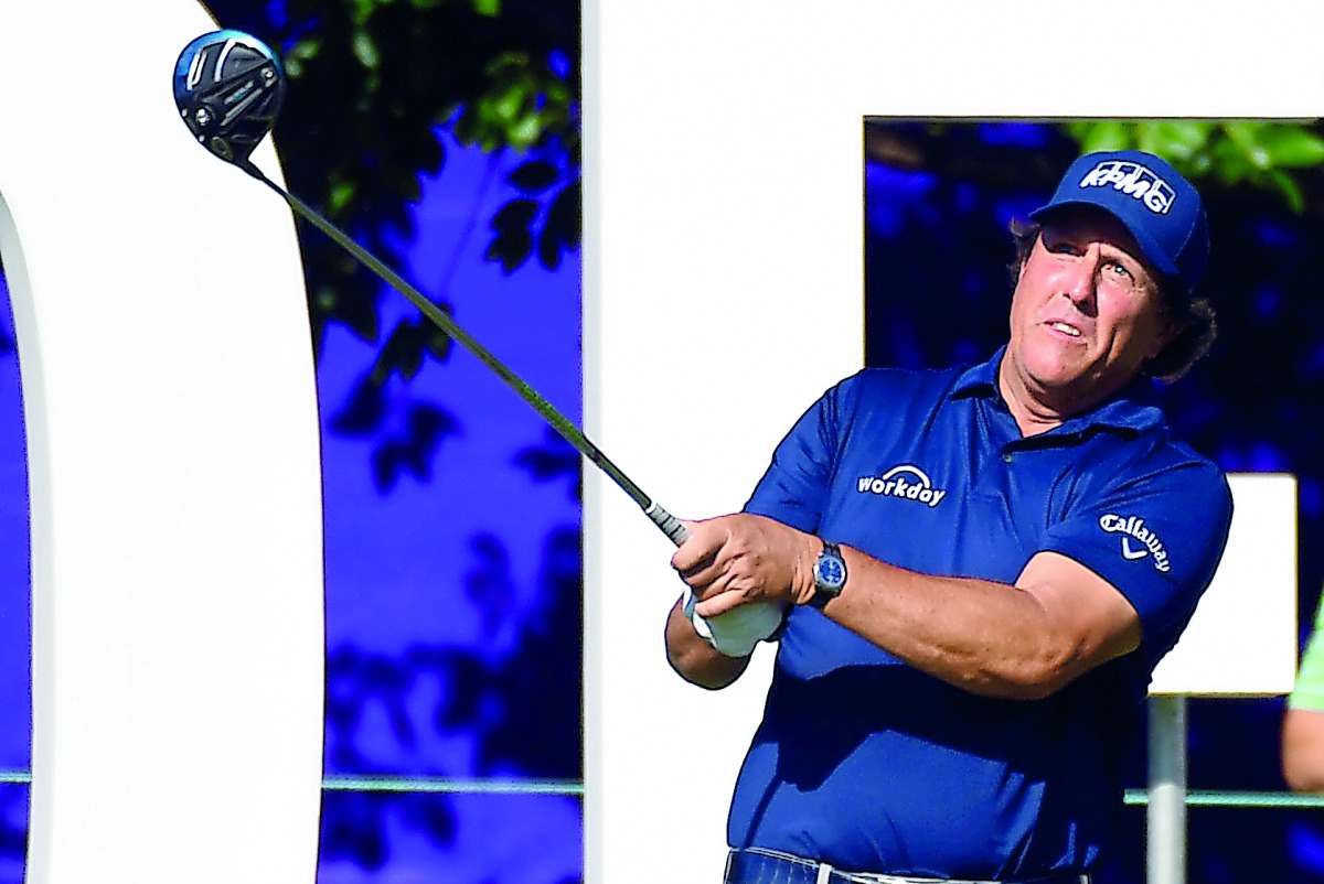 Phil Mickelson hits his tee shot on the 13th hole during the first round of the FedEx St. Jude Classic golf tournament at TPC Southwind in Memphis, Tenessee, U.S., June 7, 2018. Christopher Hanewinckel/ Usa Today Sports