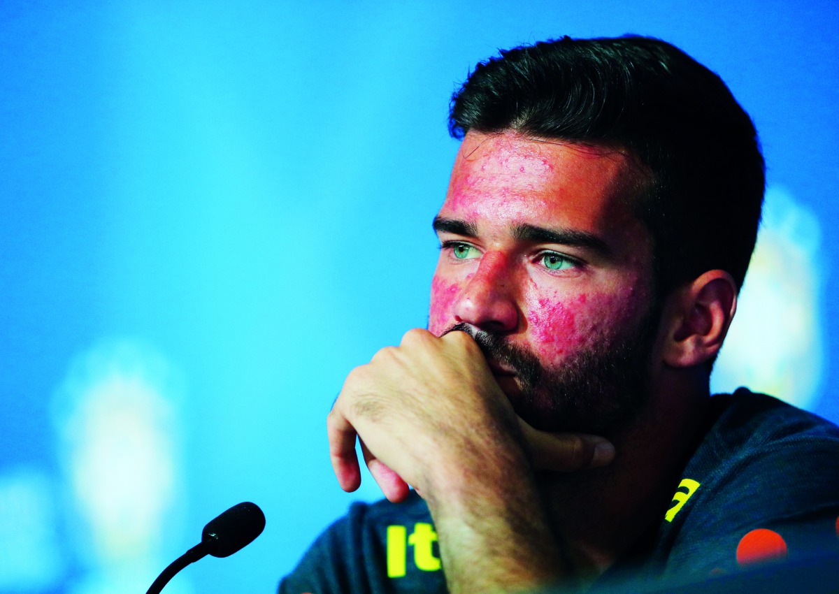 Brazil's Alisson during a press conference. Reuters/Hannah Mckay