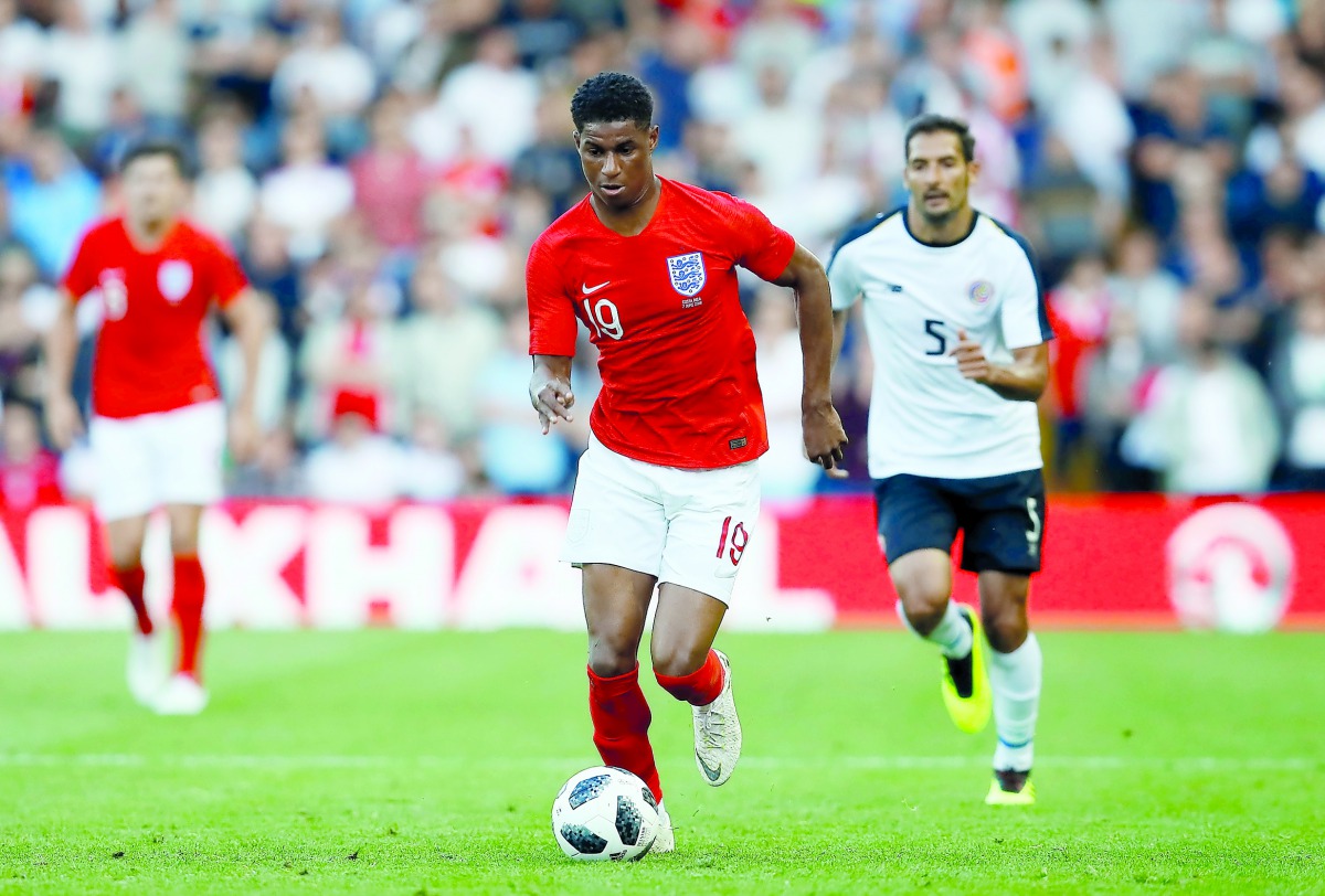 England’s Marcus Rashford (foreground) in action in this file photo.  