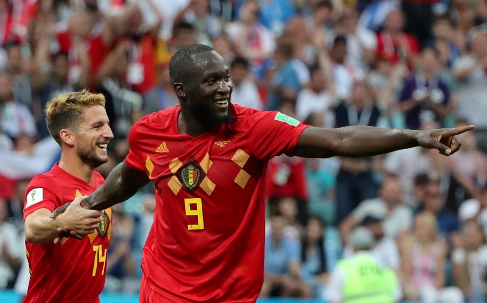 Belgium's Romelu Lukaku celebrates scoring their second goal with Dries Mertens (REUTERS/Marcos Brindicci)