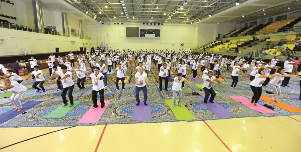 The participants performing at the International Day of Yoga.
