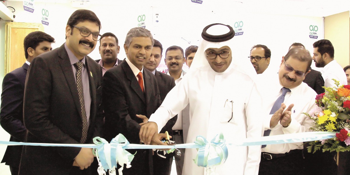 Ambassador of India to Qatar, P Kumaran, inaugurating ‘Aster Optics’ in the presence of Sheikh Abdulrahman bin Hassan Al Thani, Chairman, Bethel Group; Dr Sameer Moopan, Chief Executive Officer, Aster DMH Qatar; Dr Nazar Moopan, Medical Director & Chief o