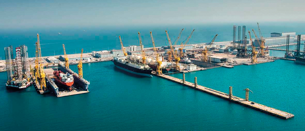 An aerial view of NDSQ’s Erhama Bin Jaber Al Jalahma Shipyard.