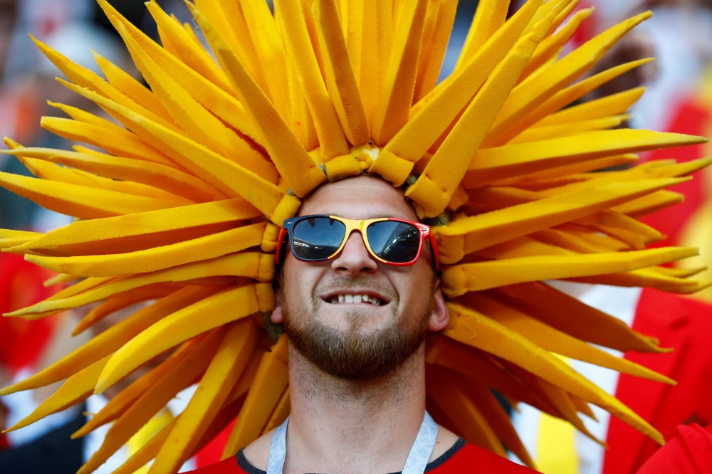 Soccer Football - World Cup - Group G - England vs Belgium - Kaliningrad Stadium, Kaliningrad, Russia - June 28, 2018 Belgium fan inside the stadium before the match REUTERS/Fabrizio Bensch