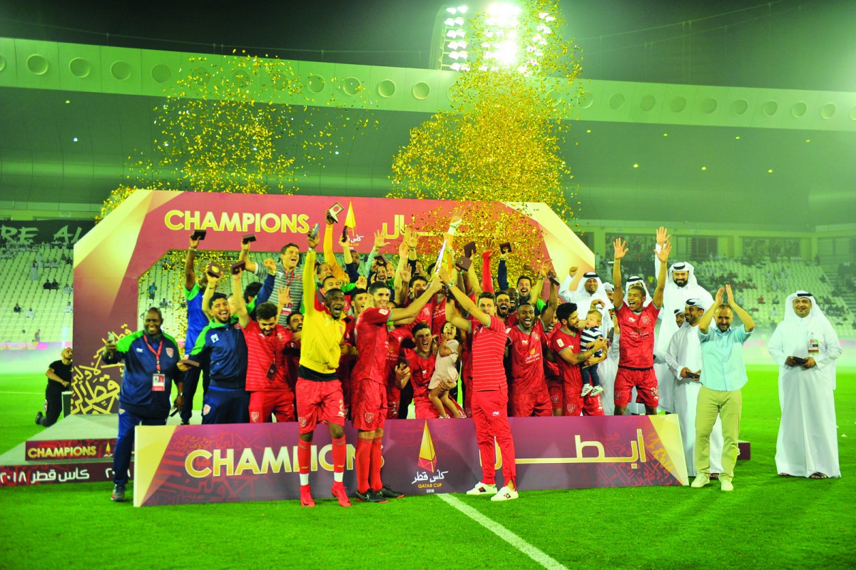 Al Duhail celebrate with their 2018 Qatar Cup trophy in this file photo. 