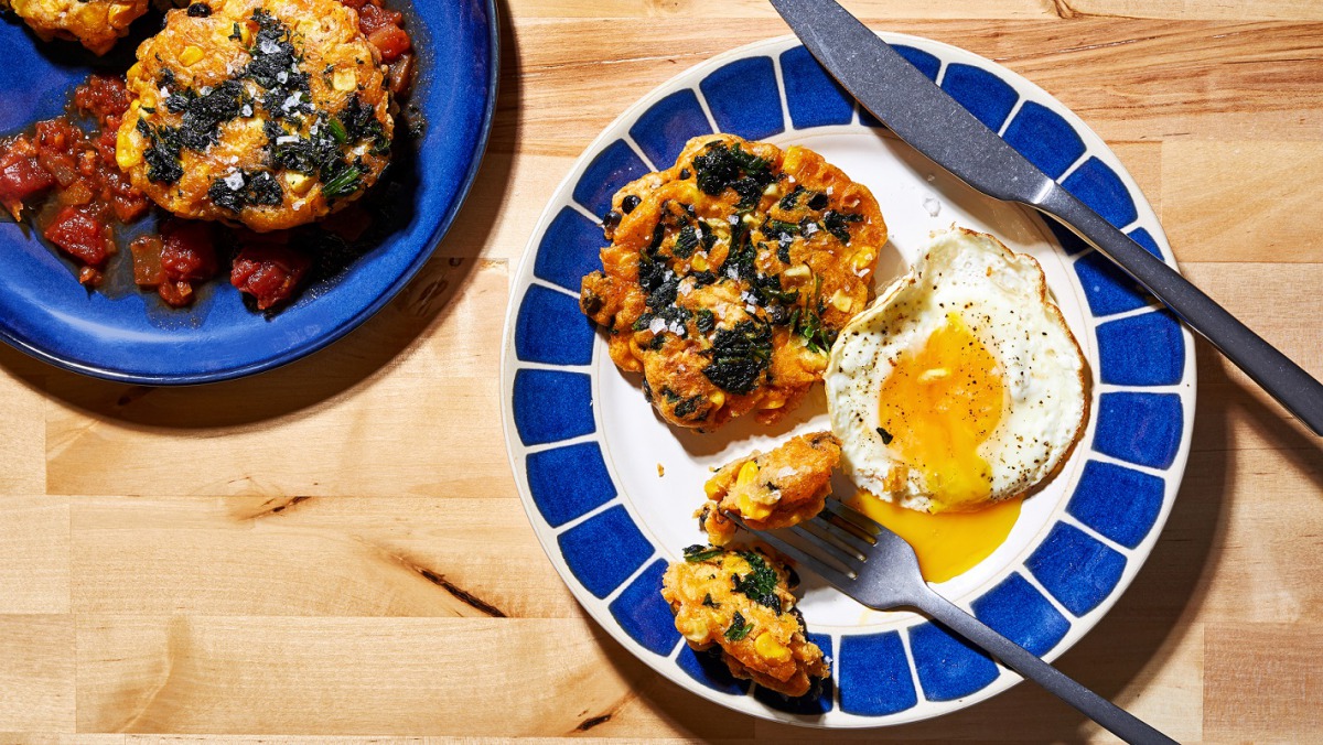 Corn and Spinach Pancakes. Photo by Stacy Zarin Goldberg for The Washington Post.
