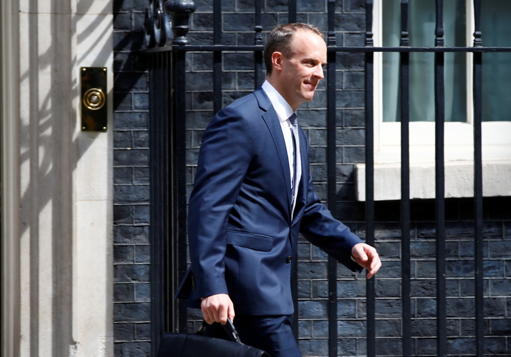 Britain's newly appointed Secretary of State for Exiting the European Union Dominic Raab leaves 10 Downing Street in Westminster, London, Britain, July 9, 2018. REUTERS/Henry Nicholls