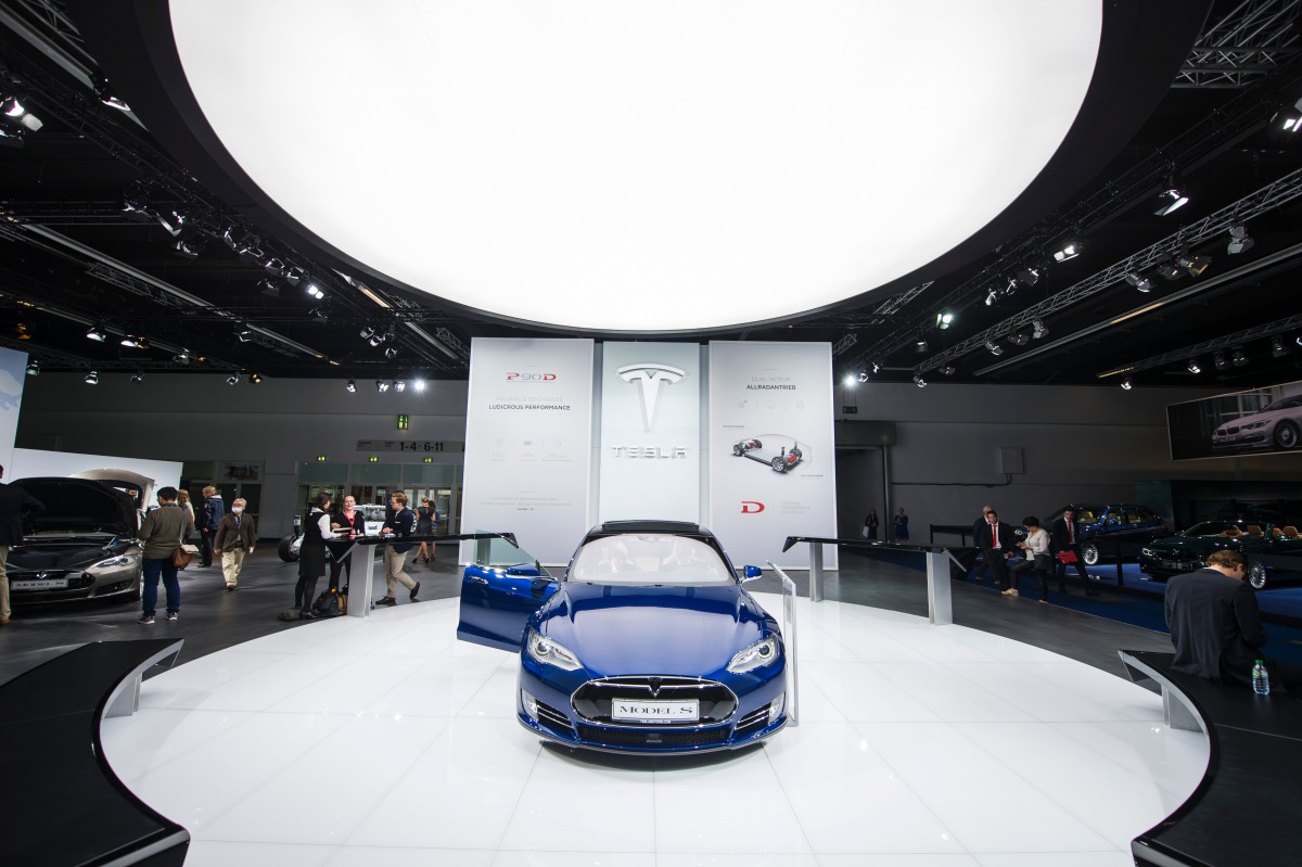 This file photo taken on September 16, 2015 shows the Model S of US electric cars manufacturer Tesla Motors during a press day of the 66th IAA auto show in Frankfurt am Main, western Germany.