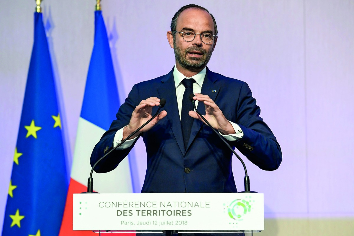 French Prime minister Edouard Philippe addresses the closing speech of the Conference des Territoires meeting in Paris on July 12, 2018 in Paris. AFP / Bertrand GUAY

