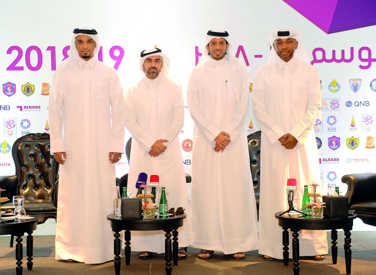FROM LEFT: Ahmed Al Adsani, QNB Stars League Competitions Committee Director, Hassan Rabia Al Kuwari, Executive Director of Marketing and Communications at QSL, Turki Al Subaie, Technical Head at the Al Kass Sports Channel and Mubarak Bilal, Representativ