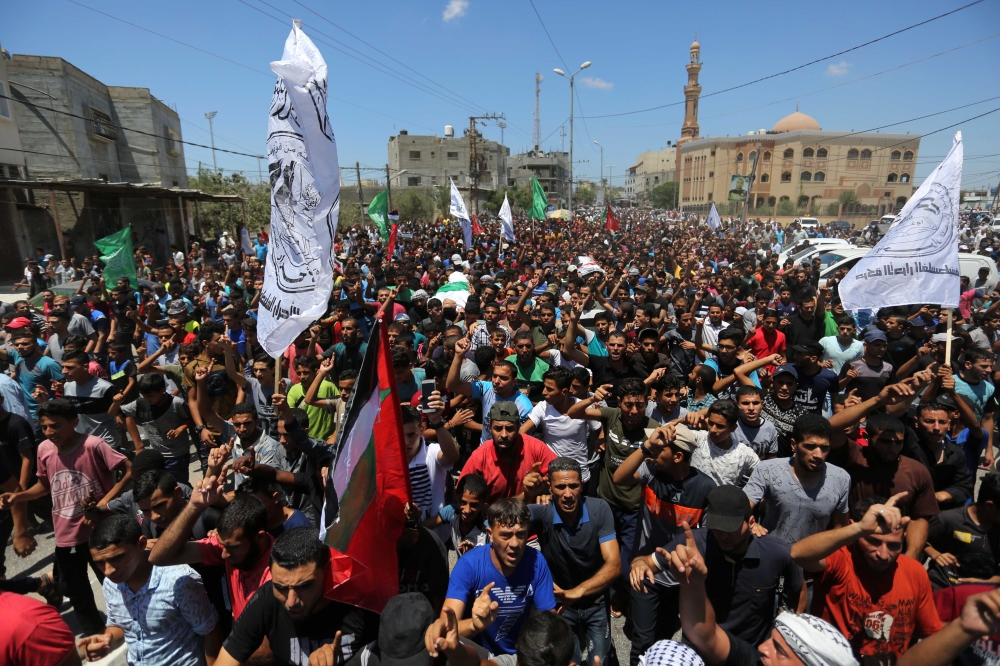Funeral ceremony of the Palestinian youths' Majdi as-Satari and Mumin Fethi al-Hams who were killed by Israeli soldiers during 